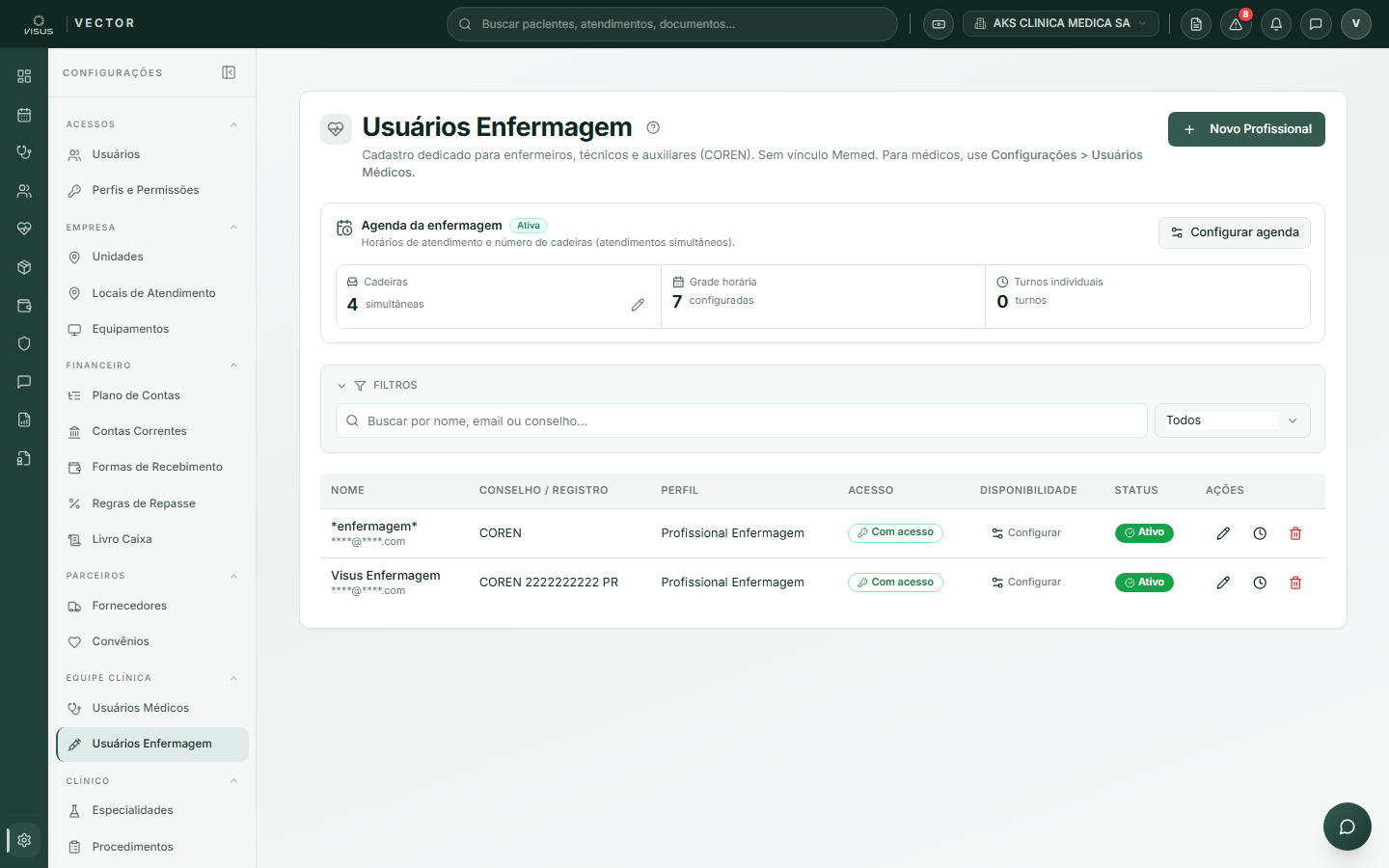 Configurações de Enfermagem e Etiquetas