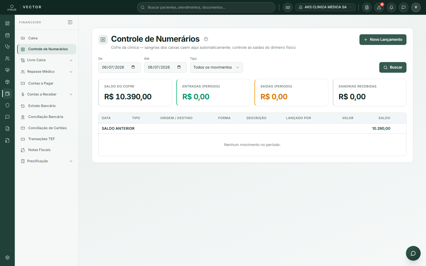 Tela do Cofre / Numerários